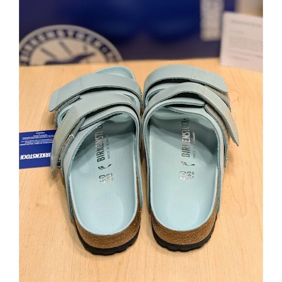 Birkenstock Uji Surf Green Nubuck Leather Two Strap Shine Sandals W9 EU40 NIB - Picture 7 of 13